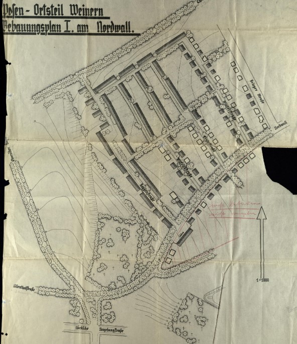 Posen - Ortsteil Weiner Bebauungsplan I. am Nordwall, Poznań - plan zagospodarowania dzielnicy Winiary