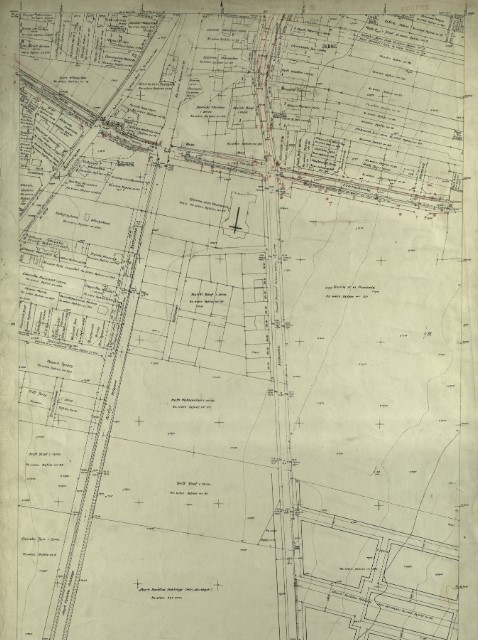 Plan fragmentu Dębca w rejonie skrzyżowania ulic Czechosłowackiej, Dębieckiej i Krakowskiej (obecnie ul. 28 Czerwca 1956 r.) z 1936 r., powielony w 1945 r.