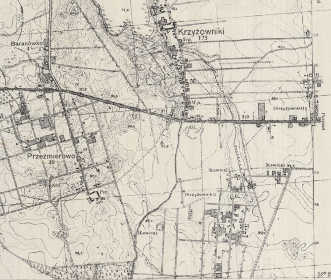 Wycienek Poznań Zachód - Krzyżowniki. Mapa KIEKRZ. Rok wydania 1936. Wydawca Wojskowy Instytut Geograficzny